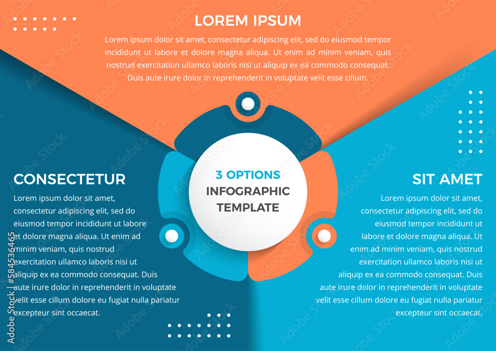 Fototapeta premium Infographic template with three steps or options, circle diagram