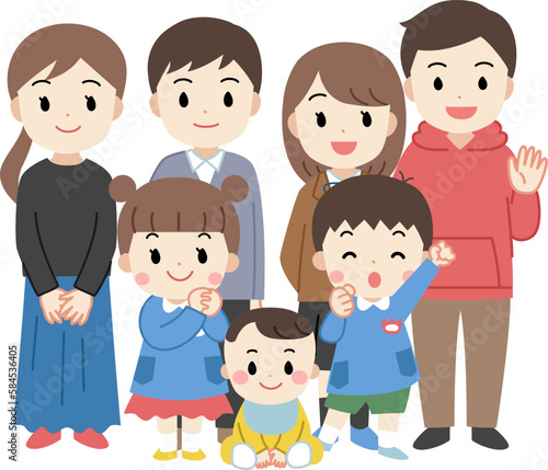 笑顔の若者・子供達の全身イラスト　線なし