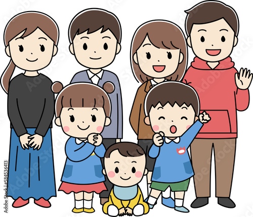 笑顔の若者・子供達の全身イラスト　線あり