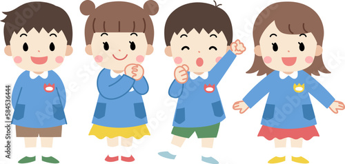 笑顔の幼稚園・保育園児・子供の全身イラスト　線なし