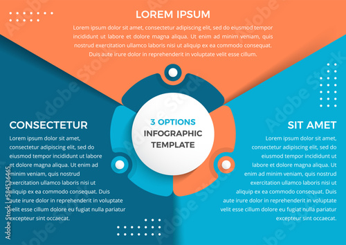 Infographic template with three steps or options, circle diagram