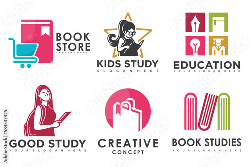 education and learn logo set,university and school book,graduate hat and book store.Teaching symbols