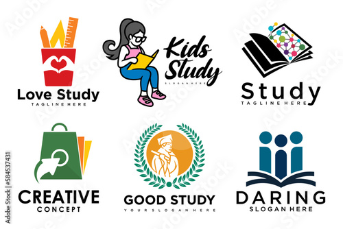 education and learn logo set,university and school book,graduate hat and book store.Teaching symbols