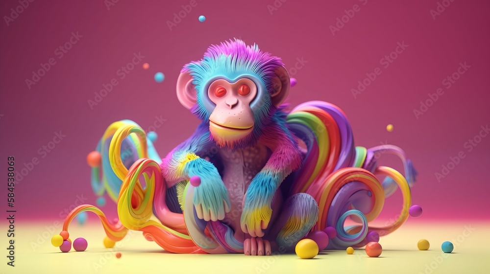 Naklejka premium Piece of artwork featuring the 3D colorful monkey - Generative AI