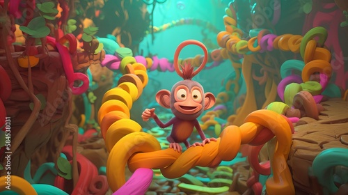 Piece of artwork featuring the 3D colorful monkey - Generative AI