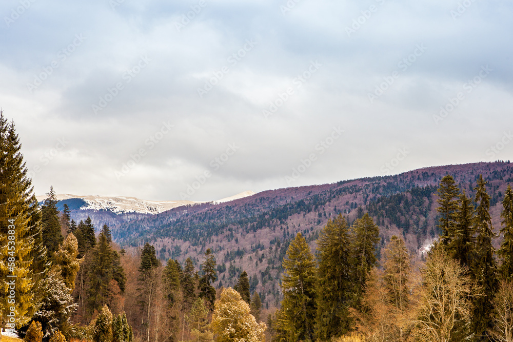 Landscape of mountains and clouds in winter