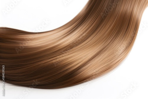 Beautiful Glossy Natural Brown Colored Hair Texture Isolated on White Background. Generative Ai.