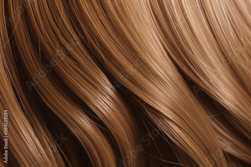 Beautiful Glossy Natural Brown Colored Hair Texture Isolated on White Background. Generative Ai.