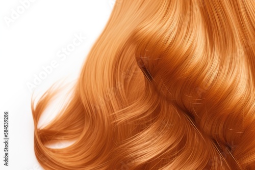 Beautiful Glossy Natural Ginger Colored Hair Texture Isolated on White Background. Generative Ai.