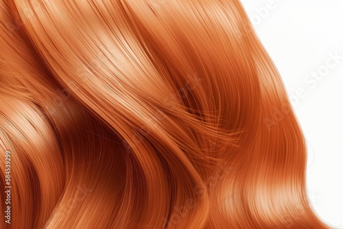 Beautiful Glossy Natural Ginger Colored Hair Texture Isolated on White Background. Generative Ai.