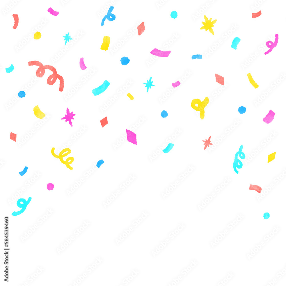confetti background in pastel colors celebration event cute hand drawn watercolor illustration / パステルカラーの紙吹雪の背景 お祝い イベント かわいい手描きの水彩イラスト