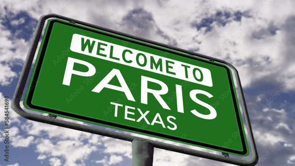 to Paris Texas, US City Road Sign Close Up, Realistic 3d Animation Stock ビデオ Adobe Stock