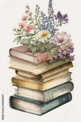 Book Illustration with flowers isolated on white background. generative ai.
