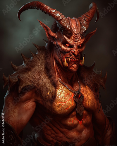 Demon from hell in Fire flame and molten lava Deadly furious look and Red eye  photo