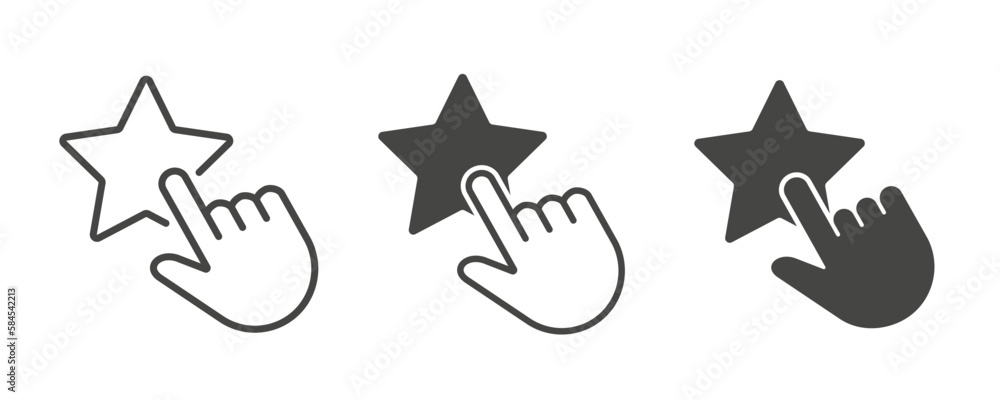 Hand click star icon. Vector illustration isolated on white. Hand click star icon. Vector illustration isolated on white.