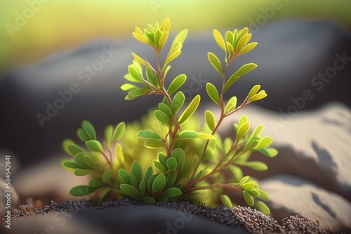 Image of a knotgrass growing in the mountains, with selective focus zoomed in Generative AI photo