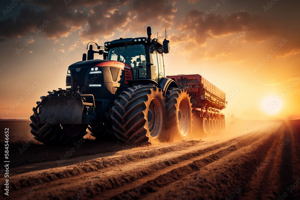 Fototapeta premium Tractor on the barley field, generative ai