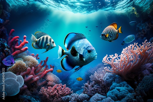 Amazing and stunning underwater environment with corals and tropical fish