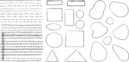   黒い鉛筆の手描きのストロークやテクスチャのセット