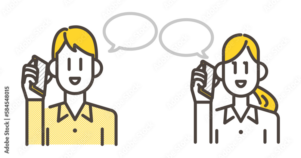 A young couple talking on a smartphone (vector illustration)