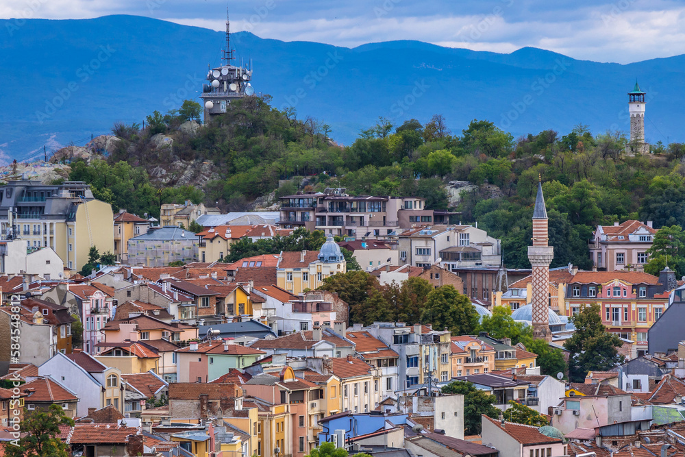 Danov Hill and Youth Hill seen from Nebet Tepe hill in Plovdiv, Bulgaria