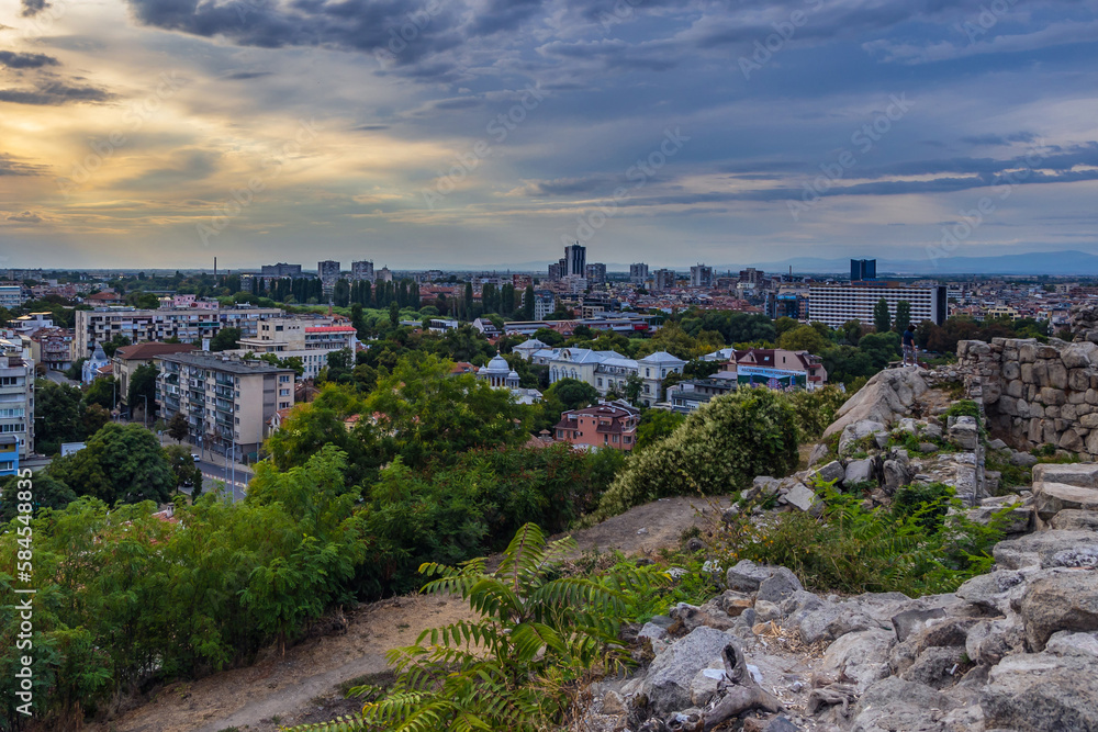 Ruins of fortress on Nebet Tepe hill in Plovdiv, Bulgaria