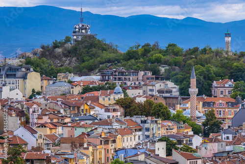 Obraz na płótnie Danov Hill and Youth Hill seen from Nebet Tepe hill in Plovdiv, Bulgaria w salonie