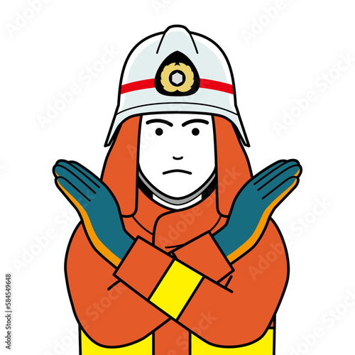 両腕をクロスさせて禁止の意思を表す消防士