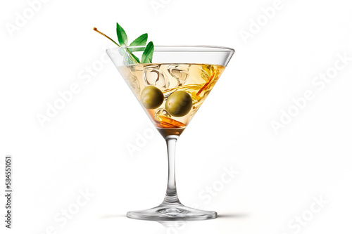 Transparent martini glass with green olives
