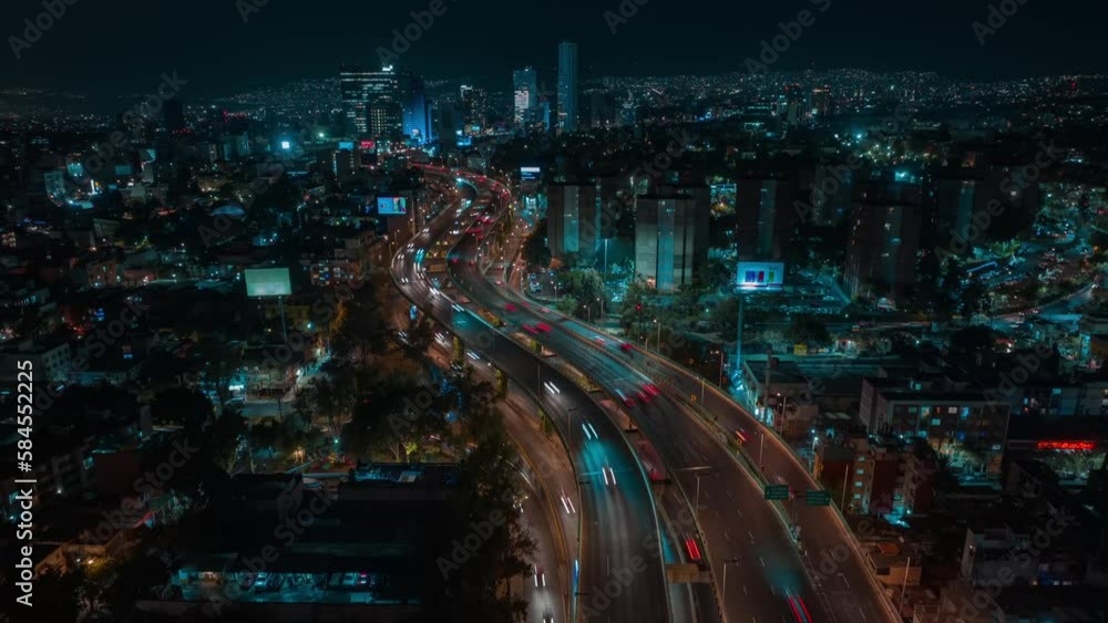 Beautiful aerial hyperlapse view of modern urban Mexico City, at sunset Beautiful aerial hyperlapse view of modern urban Mexico City, at sunset