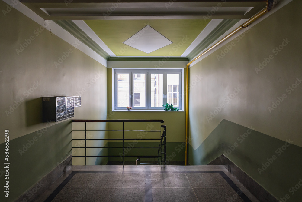 Staircase of modernist apartment house from 1938 on Grunwaldzka Street in Rzeszow, Poland Staircase of modernist apartment house from 1938 on Grunwaldzka Street in Rzeszow, Poland