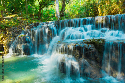 Beautiful Tat Kuang Si Waterfalls in rainforest. Luang Prabang, Laos. © Ladda