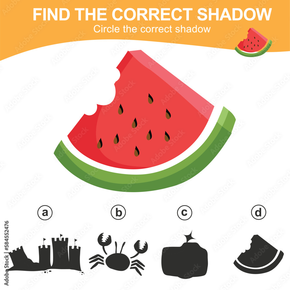 Educational game worksheet for children finding the correct shadow silhouette of kawaii cartoon summer items. Printable worksheet with vector illustrations format. Educational game worksheet for children finding the correct shadow silhouette of kawaii cartoon summer items. Printable worksheet with vector illustrations format.