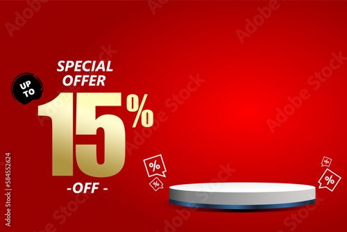 85 percent off sale isolated gold red sticker icon with podium. can used for business store.