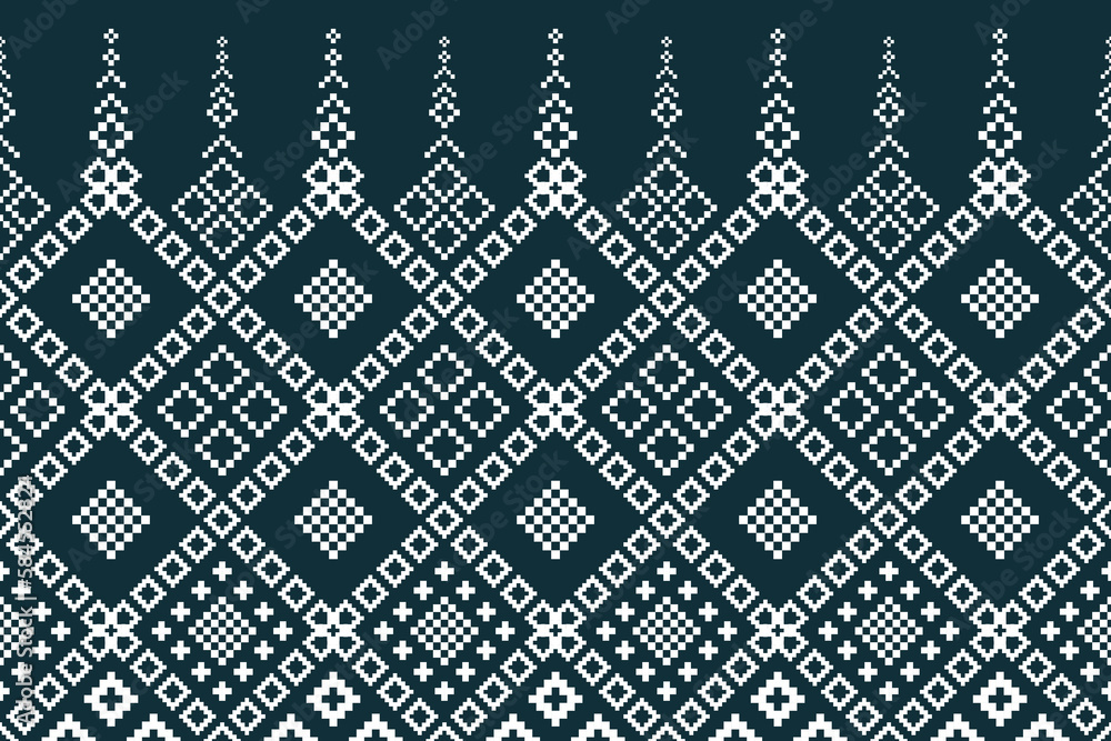 Fototapeta premium Green Cross stitch colorful geometric traditional ethnic pattern Ikat seamless pattern border abstract design for fabric print cloth dress carpet curtains and sarong Aztec African Indian Indonesian