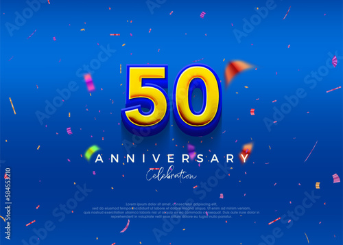 50th Anniversary, in luxurious blue. Premium vector background for greeting and celebration.
