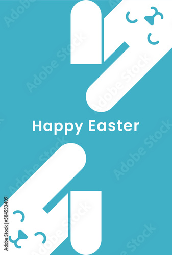 Happy Easter, Easter card. White Easter bunnies peeking out of the corner. Vector illustration.