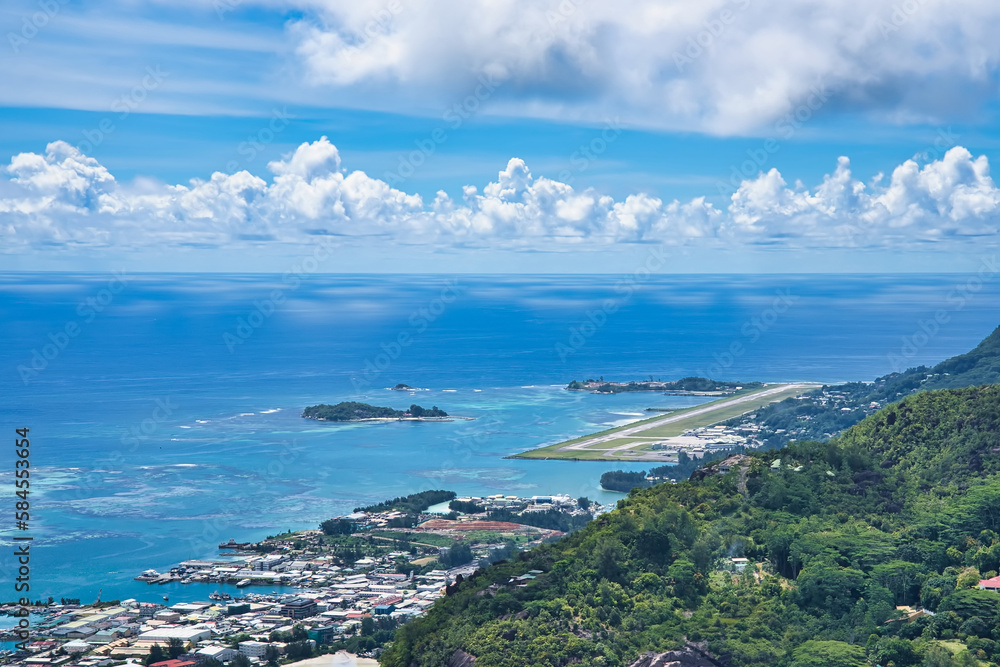 Copolia trail view of the international airport and providence Mahe Seychelles