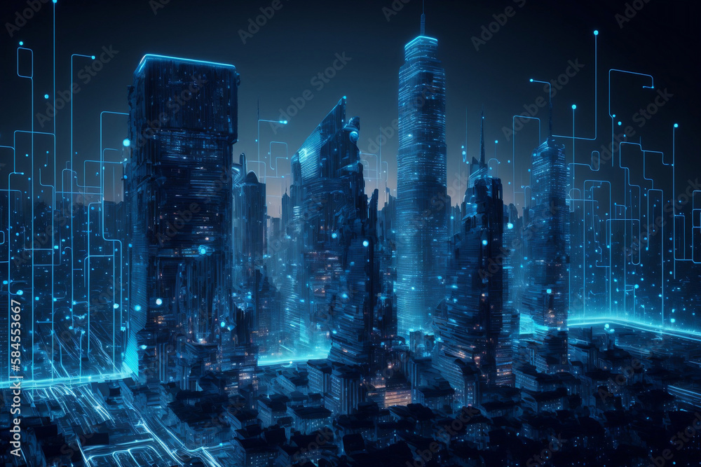 Smart city and communication network concept. IoT(Internet of Things), generative ai