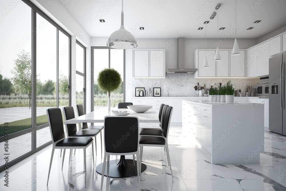 Fototapeta premium beautiful shot of a modern and beautiful kitchen and dining room design