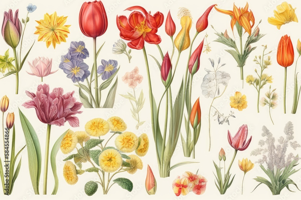 set of spring flowers set of spring flowers