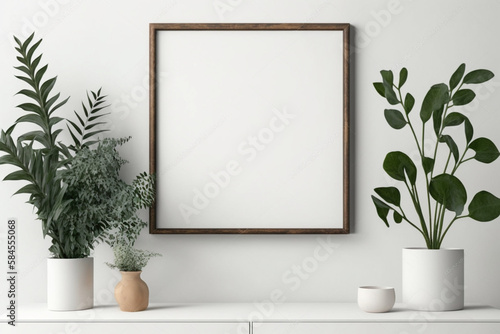 square poster mockup template, Blank picture frame mockup on wall in minimal modern interior © alisaaa