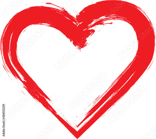 Red love heart made of rough  strokes isolated over white background for Valentine s Day, wedding or other purpose. Hand drawing vector illustration.