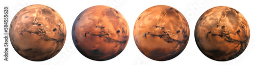 Four times the planet Mars on a transparent background, Generative AI