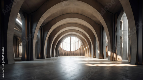 futuristic architecture with modern abstract structure design with concrete floor, Generative AI.