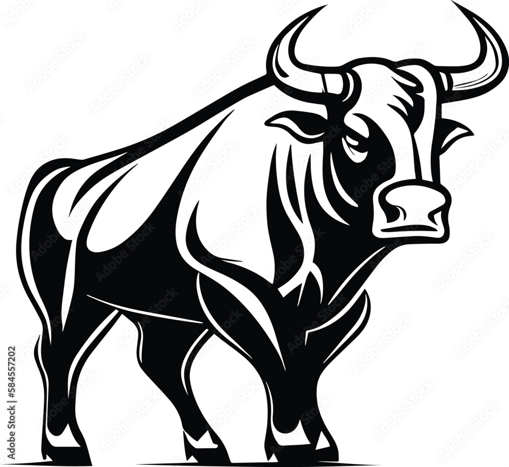 Bull With Horns Logo Monochrome Design Style
