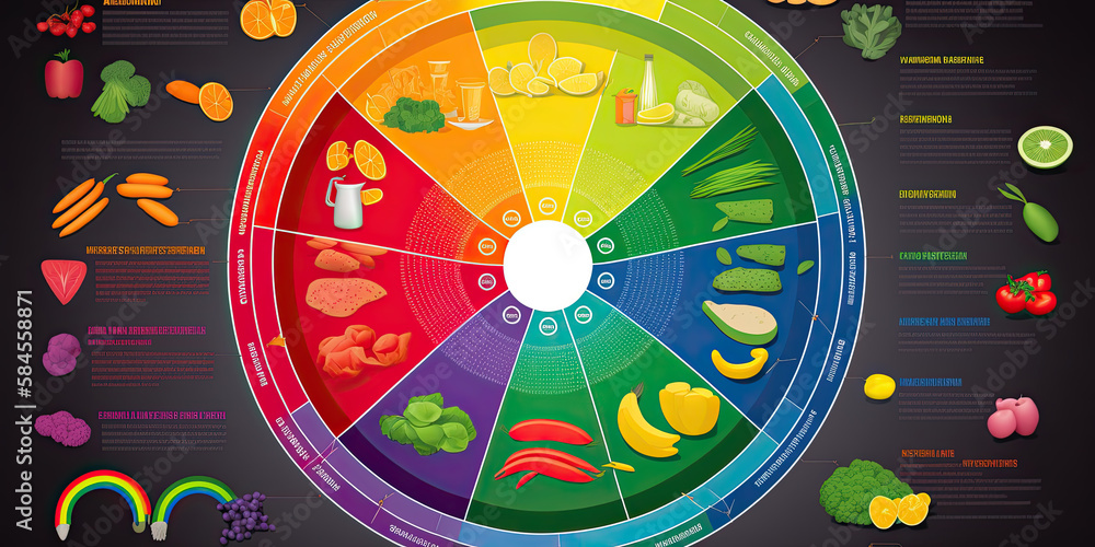 Vitamin food sources and functions rainbow wheel chart - Generative AI ...