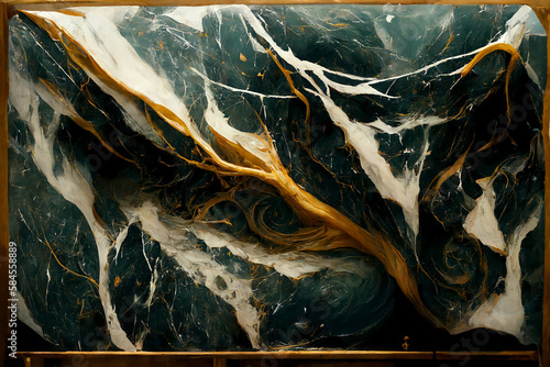 Abstract marble gold, white and dark green wallpaper. Generative AI