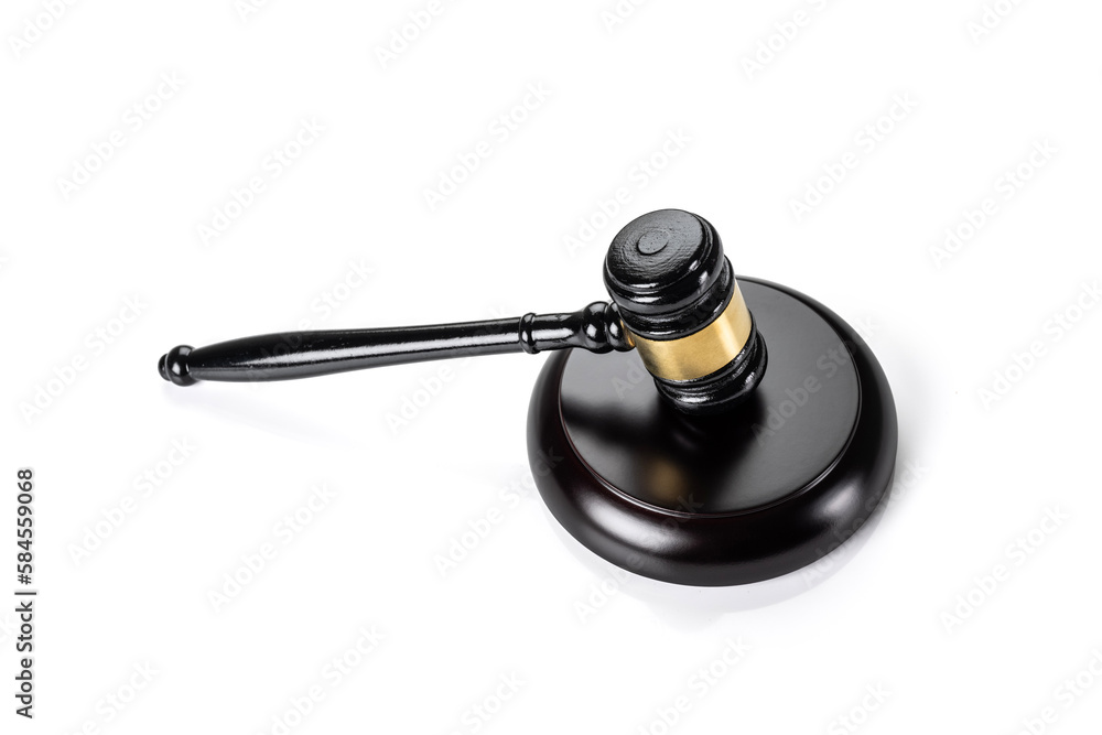 Top view of Judges dark brown wooden gavel isolated with clipping path on white background. Top view of Judges dark brown wooden gavel isolated with clipping path on white background.