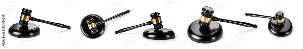 Judge's gavel hammer for adjudication isolated on white background. wooden auction hammer with a wooden stand. law and justice concept. Judge's gavel hammer for adjudication isolated on white background. wooden auction hammer with a wooden stand. law and justice concept.